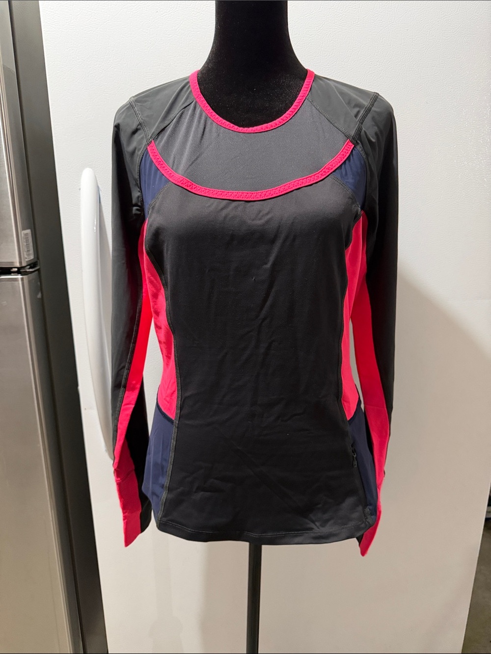 Lululemon Women's Performance Long-Sleeve Top - Black with Pink & Navy